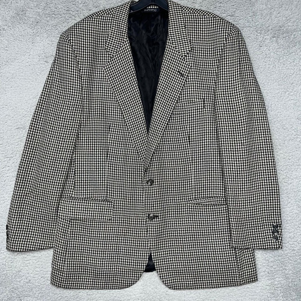 VTG Burberry Blazer Men's 44R (L)‎ Houndstooth 100% Pure Wool Sport Coat Jacket
